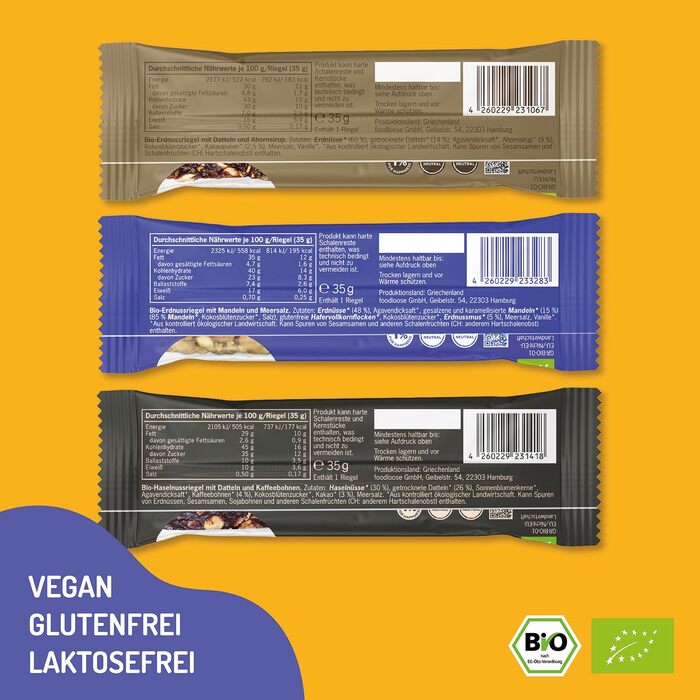 Батончики горіхіві 24 х 35 г, 6 різних смаків Foodloose