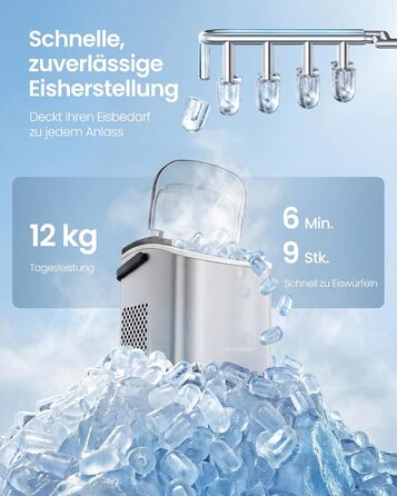 Ледогенератор для дома и путешествий 9 кубиков за 6 минут серебристо-серый SONGMICS
