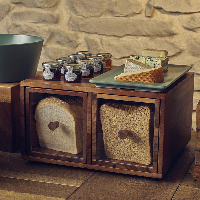 Хлібниця дерев'яна подвійна 34.5*32.5*h 19 см, Acacia Wood, Genware
