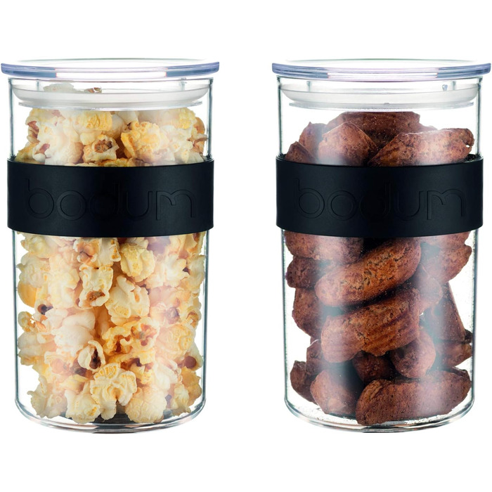 Набір із 2 банок 1 л з кришками, прозорий пластик Presso Bodum