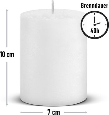 Набір із 4 свічок-стійок Brandsseller 7x10 см Однотонні та виготовлені з парафіну Сільські свічки з тривалим часом горіння Декоративні свічки для прикраси столу, Різдва та вечірок (7 x 10 см Набір із 4 шт. , білі)