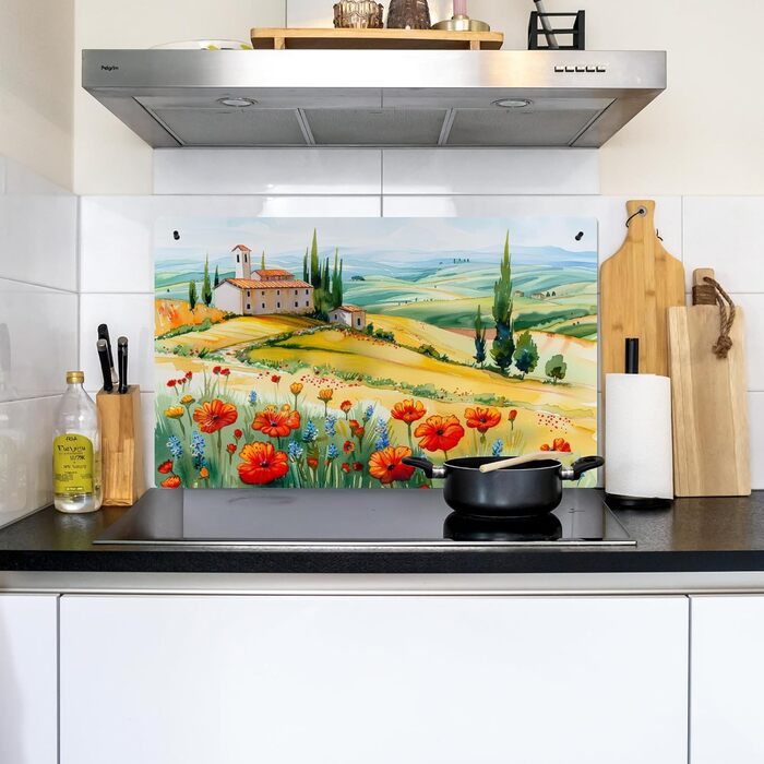 Фартух для плити, кухонний фартух, вініл, 78x52 см, декор для кухні, облицювання стіни, кришка для плити - сіро-чорна (квітковий пейзаж, 52,7Д x 91,6Ш см)