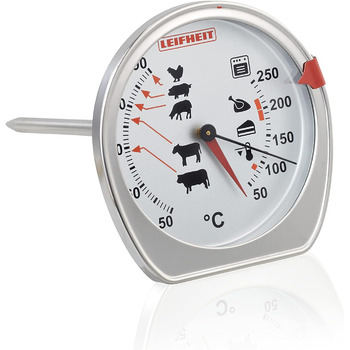 Цифровий термометр для м'яса Leifheit, термометр для гриля з попередньо встановленими рівнями приготування та таймером, магнітний термометр для м'яса для духовки, термометр з батарейками, для ідеального приготування (термометр для смаження та духовки)