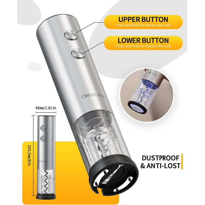 Електричний акумуляторний відкривач для вина з ножем для фольги 5-в-1 CIRCLE JOY
