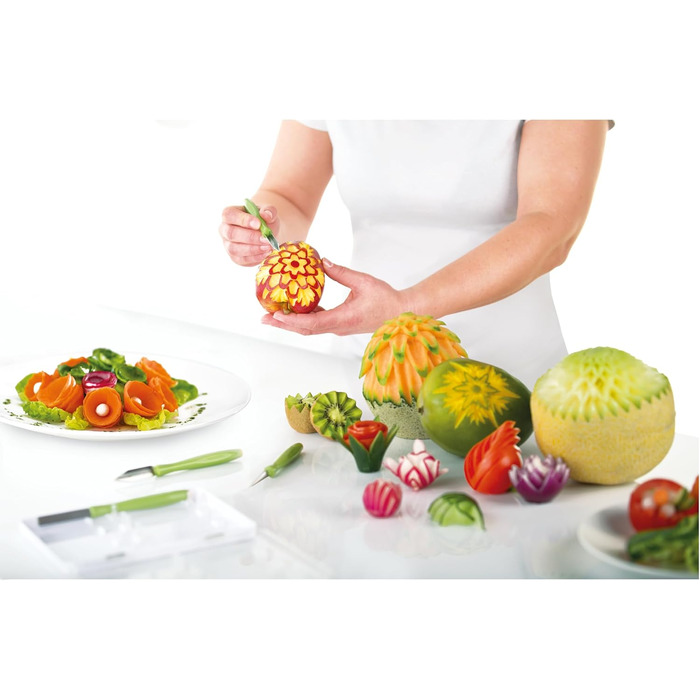 Набор ножей для карвинга (3 предмета) для креативного оформления фруктов, овощей и сыра вырезание, декорирование, сервировка и гарнировка. Нескользящая ручка, лезвия из нержавеющей стали.