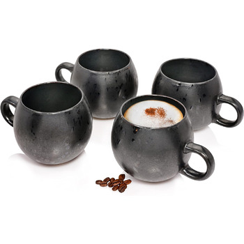 Певец Набор кофейных кружек Tombey из керамогранита, ручная работа, набор кофейных чашек из 4 предметов, современный дизайн 300 мл (чашки для капучино 4 шт.)