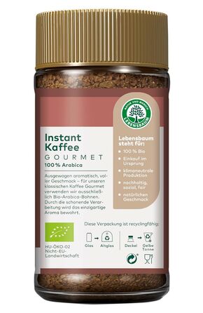 Розчинна кава Gourmet 100% арабіка в скляній банці 100 г Lebensbaum