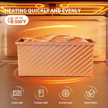 Набір з 2 прямокутних форм для випікання хліба 220 г та 1000 г з кришками, рожеве золото