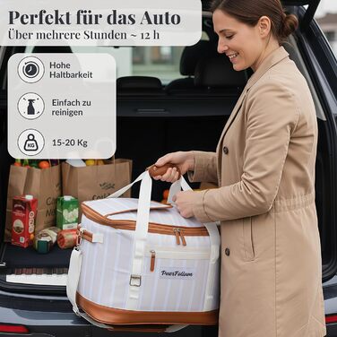 Велика складна сумка-холодильник 45 л для покупок, пляжу, пікніка, кошика для покупок, сумки для ланчу, термосумки, боксу-холодильника, портативна, пасивна, водонепроникна, 12 годин ізольована з клапаном, ретро XXL бежевий