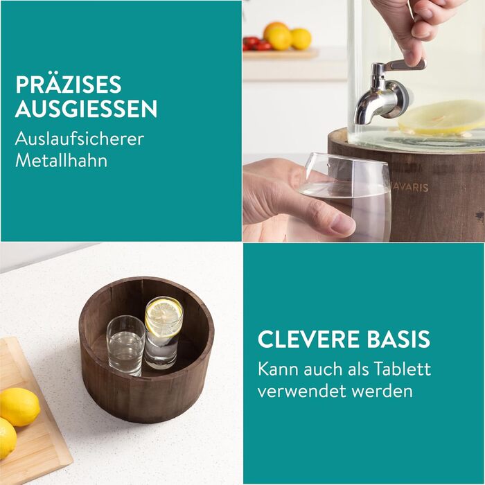 Диспенсер для напоїв скляний з дерев'яною підставкою 5,6 л Navaris