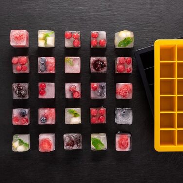 Силіконові формочки для льоду Blumtal 2x24 - Формочка для льоду - Силіконова форма для льоду діаметром 2,6 см - 2 формочки для льоду середнього розміру - Льодогенератор без BPA 2 шт. - Кубики середнього розміру (кубик M, Ultimate Grey - жовтий)