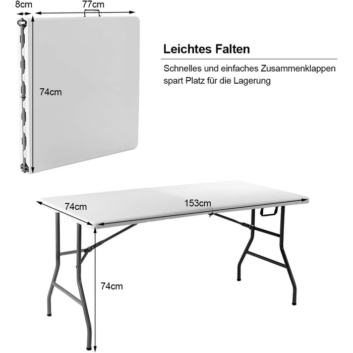 Складаний стіл для кемпынгу 153 х 74 х 74 см білий COSTWAY