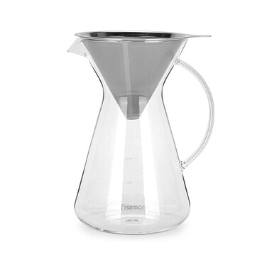 Кавник Fissman POUR OVER 900 мл. зі сталевим фільтром жаростійке скло (9083)