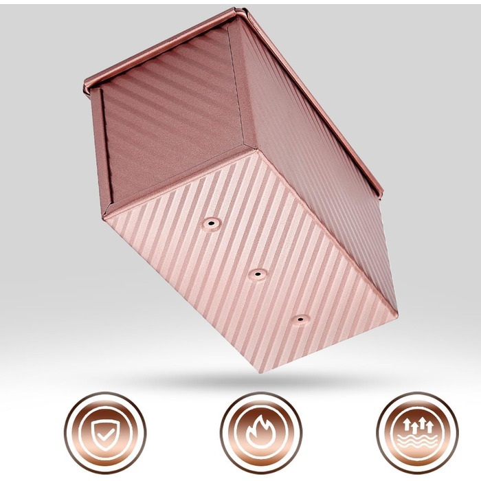 Форма для выпечки хлеба тостов с крышкой 20,8x12x11 см, розовое золото PuretéavHom