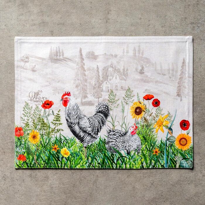 Бавовняні килимки, набір з 4 шт. , декоративні килимки, пасхальні килимки, що праються, для свят, вечерь, весни, літа (33 см x 48 см) (025 - Basse Cour), 39Hermine, 100