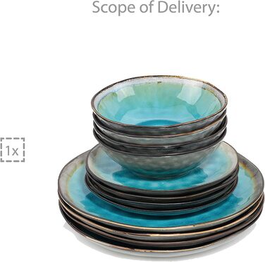 Набір тарілок на 4 персони, 12 предметів, бірюзово-блакитний Capri Sänger