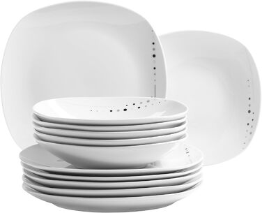Серія Fadilla, порцеляновий набір посуду на 6 персон, білий, чорний, сірий (столовий сервіз 12 шт. )
