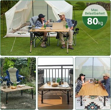 Складний бамбуковий стіл для кемпінгу 120 x 80 см KingCamp