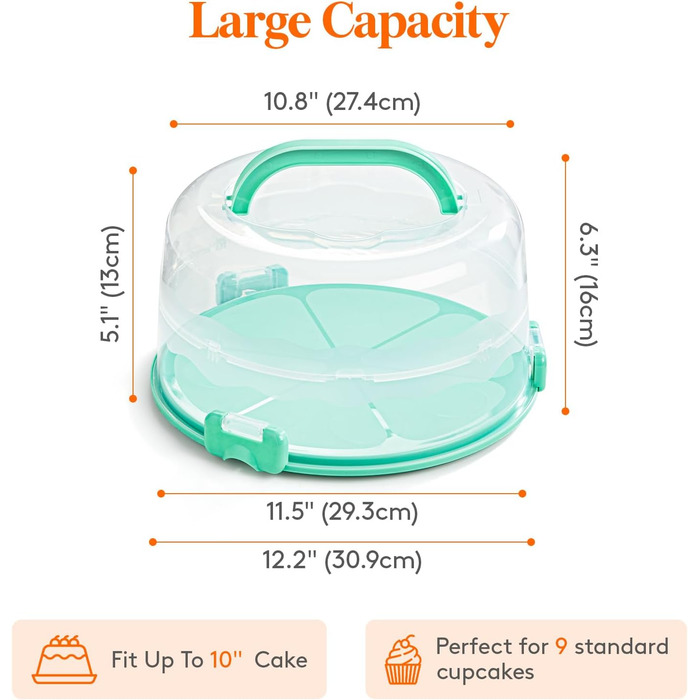 Контейнер для торта 27 см з кришкою та ручкою, зелений Lifewit