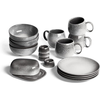 Набор посуды Misty Cliff 24 предм., глиняный сервиз на 4 персоны (набор для завтрака 17 предм.)