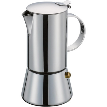 Эспрессо-кофеварка Cilio AIDA подходит для всех типов плит, включая индукционные Ø 9 см, В17,5 см Итальянская кофеварка Кафетерия Машина для кофе мокко (полированная нержавеющая сталь, 4 чашки)