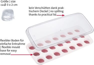 Льодогенератор Westmark Ice Cube Maker Cube форма для льоду з кришкою, для приготування 6 великих кубиків льоду, прозорий/червоний/білий пластик, без BPA, великий (круглий, маленький)