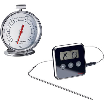 Цифровой термометр для мяса Westmark, с функцией сигнализации, для стояния или подвешивания, нержавеющая сталь/пластик, серебристый/черный, 12912280 (стандартный комплект термометр для духовки)