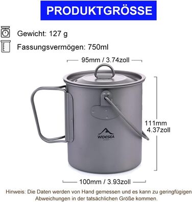 Велика чашка для кемпінгу 750 мл widesea