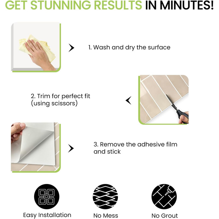 Елементна 3D самоклеюча плитка для кухонного фартуха з товстішою клейкою плиткою 2,5 мм (30,5 x 30,5 см) (бежева), 10-