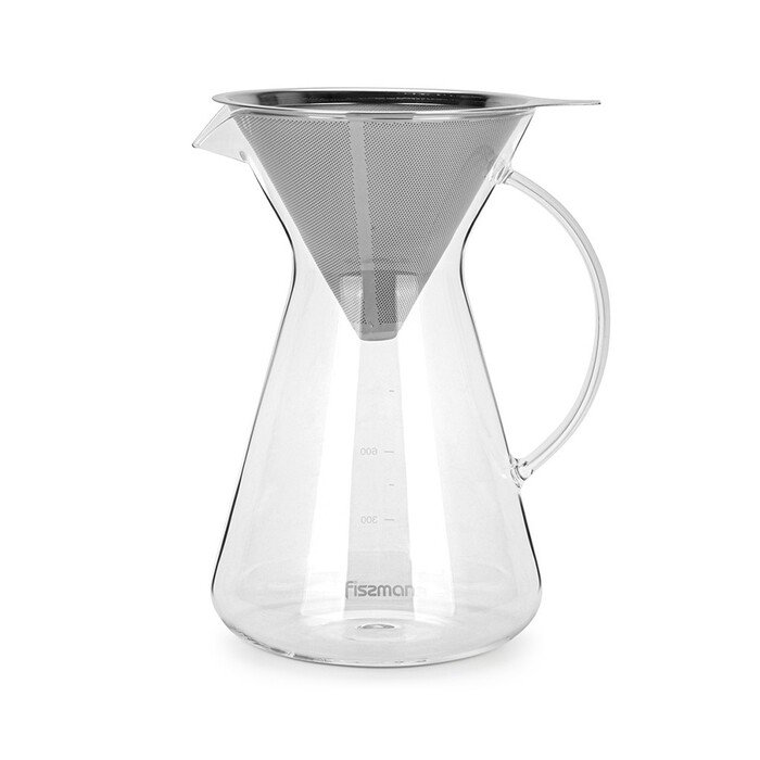 Кавник Fissman POUR OVER 900 мл. зі сталевим фільтром жаростійке скло (9083)