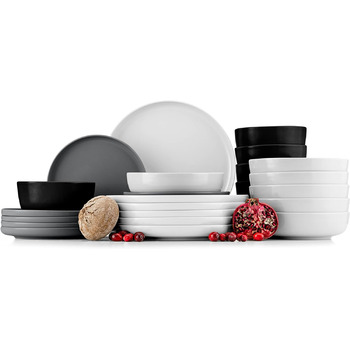 Консімо. Набір посуду Combi 6 персон Набір тарілок VICTO Modern 24 предмети Столовий сервіз - Сервіз та набори посуду - Комбінований сервіз 6 осіб - Сервіз для сім'ї - Посуд Посуд (24 предмети, білий / сірий / чорний / білий)