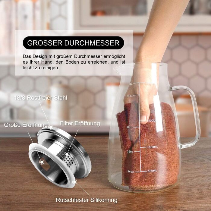 Стеклянный кувшин с крышкой и мерной шкалой 2 л Aofmee