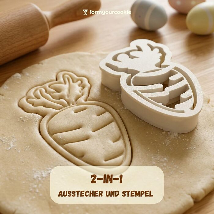 Набір формочок для пасхального печива з 3 шт. , візерунок у смужку з пасхальних яєць, зайчик, 2 в 1 зі штампом, 5 x 4 см, можна мити в посудомийній машині, екологічно чисті, нержавіючі (морква (10x5xсм))