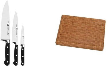 Набір ножів 3 предмети + обробна дошка двостороння 45 см, бамбук Professional S Zwilling