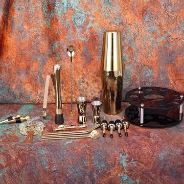 Набор бармена и шейкера для коктейлей 20 предметов черный HEdir