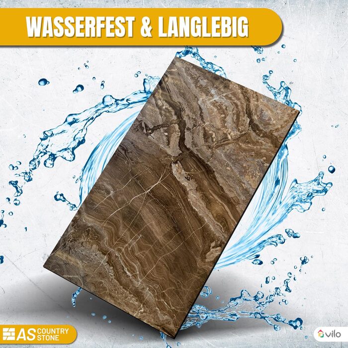 Стінові панелі AS Country Stone під мармур 60x120 см ПВХ-облицювання стіни з пластикових панелей для кухні, ванної кімнати тощо Панель кухонного фартуха (4 шт., колір Arebesceto Brown)