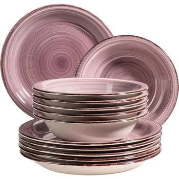 Набор тарелок на 6 персон в современном винтажном стиле, столовый сервиз из 12 предметов, ручная роспись, керамогранит (ягоды)