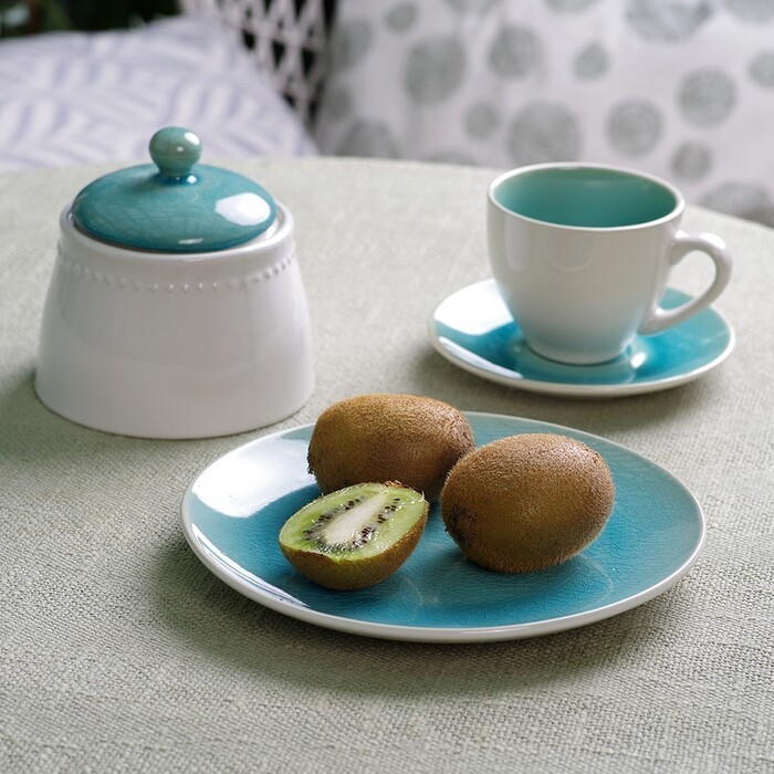 Кухоль Fissman CELINE 220 мл з блюдцем, колір лазурний кераміка (6228)