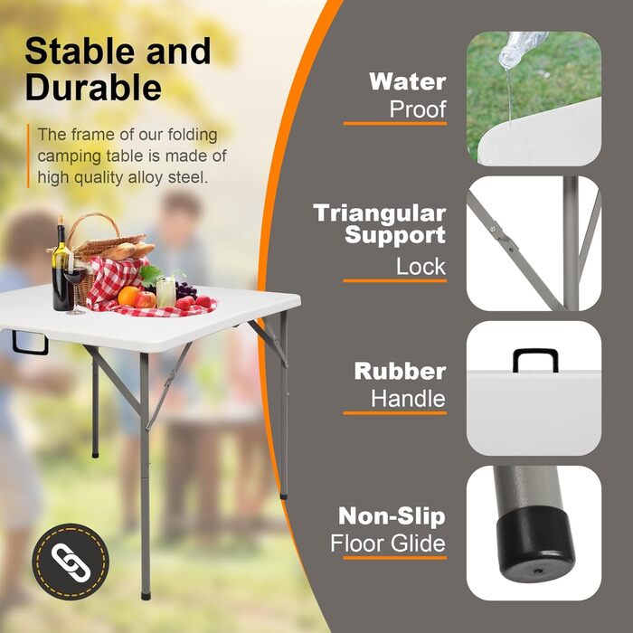 Сложный кемпинговый стол 86 x 86 x 74 см белый Bonnlo