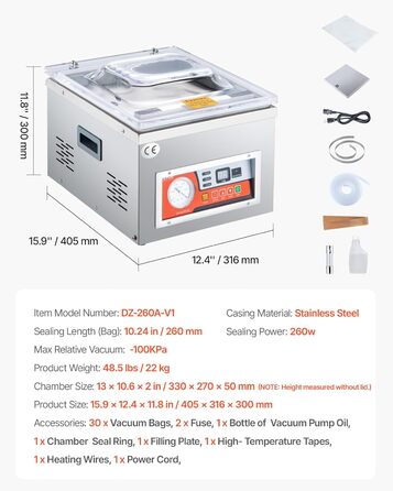 Профессиональный камерный вакууматор 180 Вт DZ-260A VEVOR