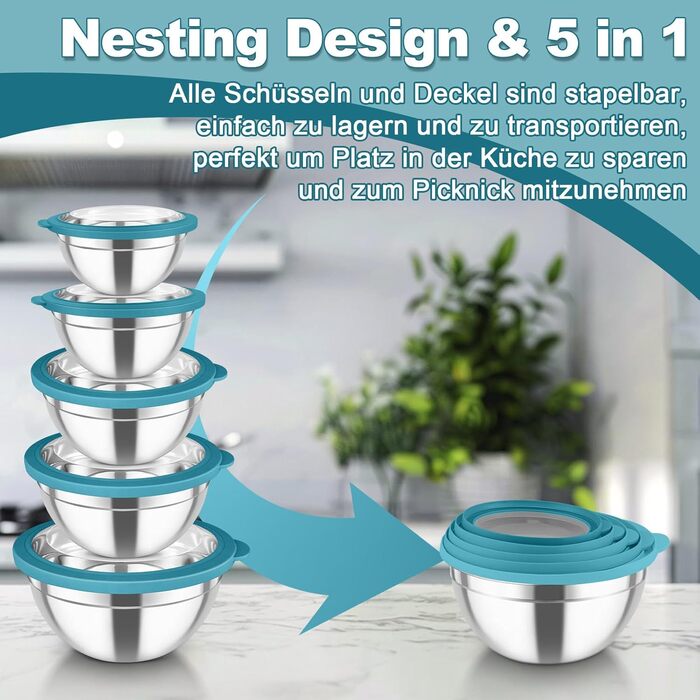 Набір мисок для змішування з нержавіючої сталі 5 шт сині Homikit