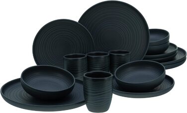 Серия Uno Набор посуды из 16 предметов, комбинированный сервиз из керамогранита (Black Lava Stone, комбинированный набор из 16 предметов), 22978