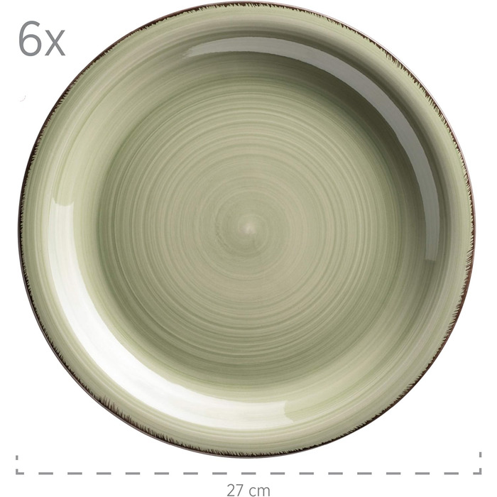 Набор тарелок на 6 персон в современном винтажном стиле, столовый сервиз из 18 предметов, керамическая посуда с ручной росписью, керамогранит, (зеленый), 931875 Bel Tempo II