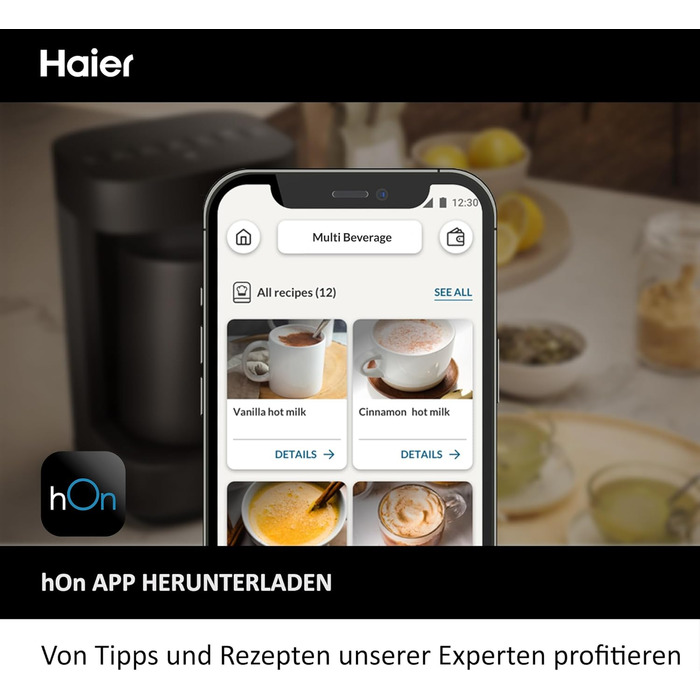 Чайник та спінювач молока Haier в одному Прилад для приготування кількох напоїв із вбудованим чайником та спінювачем молока Багато програм для кави, гарячого шоколаду, чаю та заварювання Серія 5 - HMB5A