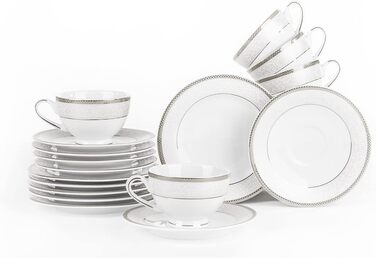 Набір чашок Konsimo 21 предмет - Набір чашок для капучино - порцеляна - можна мити в посудомийній машині - 6 осіб (Martha Platinum, 18 предметів)