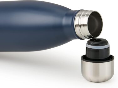 Пляшка для води Blumtal з нержавіючої сталі - Герметична ізольована пляшка - Пляшка для води без бісфенолу А для гарячих та холодних напоїв - Двостінна ізольована пляшка - Ізоляційна пляшка, стійка до іржі, дерево/срібло (06 - Темно-океанський синій - Син