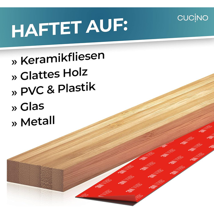 Магнітний тримач для ножів настінний 40 см, бамбук CUCINO