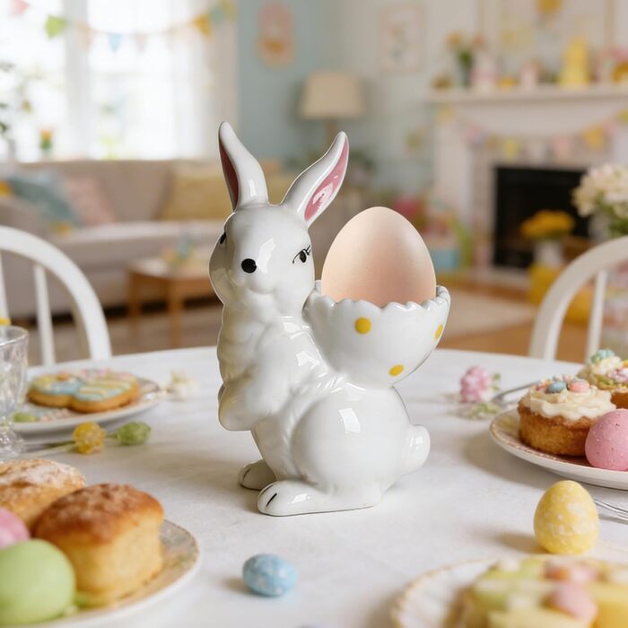 Набір із 2 порцелянових стаканчиків для яєць на Великдень, керамічні стаканчики для яєць у формі кролика, кумедні, креативні тарілки для пасхальних яєць у формі кролика, можна мити в посудомийній машині, підставка для варених яєць, великодні подарунки (C 