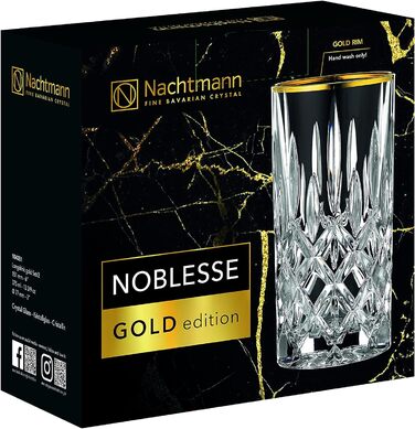 Набір стаканів для віскі з 2 предметів, келих для віскі із золотим обідком, кришталевий келих, 295 мл, Noblesse Gold Edition, 104025, прозорий (келихи хайбол)