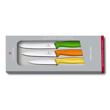 Набір кухонний Victorinox SwissClassic Paring Set 3 ножа з черв/помар/зел. ручкою (8,10,11см) у подар.упак.